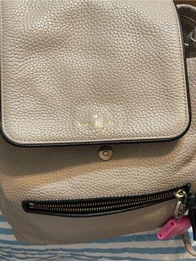 kate spade Pebbled Leather Flap Backpack in Taupe